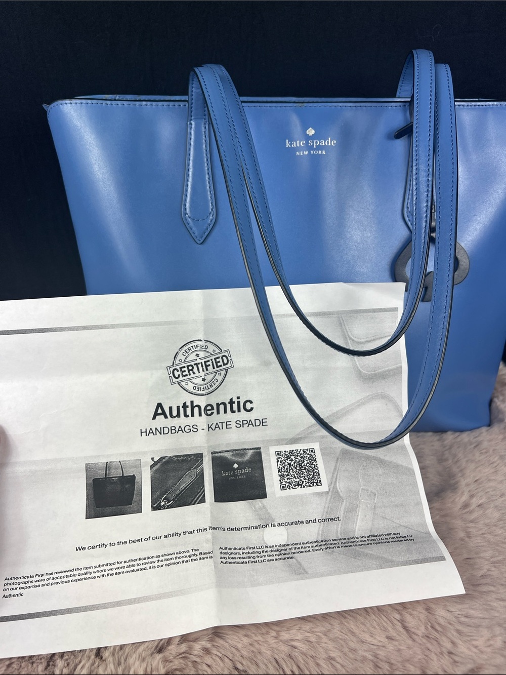 Kate Spade Breanna Smooth Leather Tote Cornflower Blue Large Shoulder Bag | COA - Picture 13 of 13
